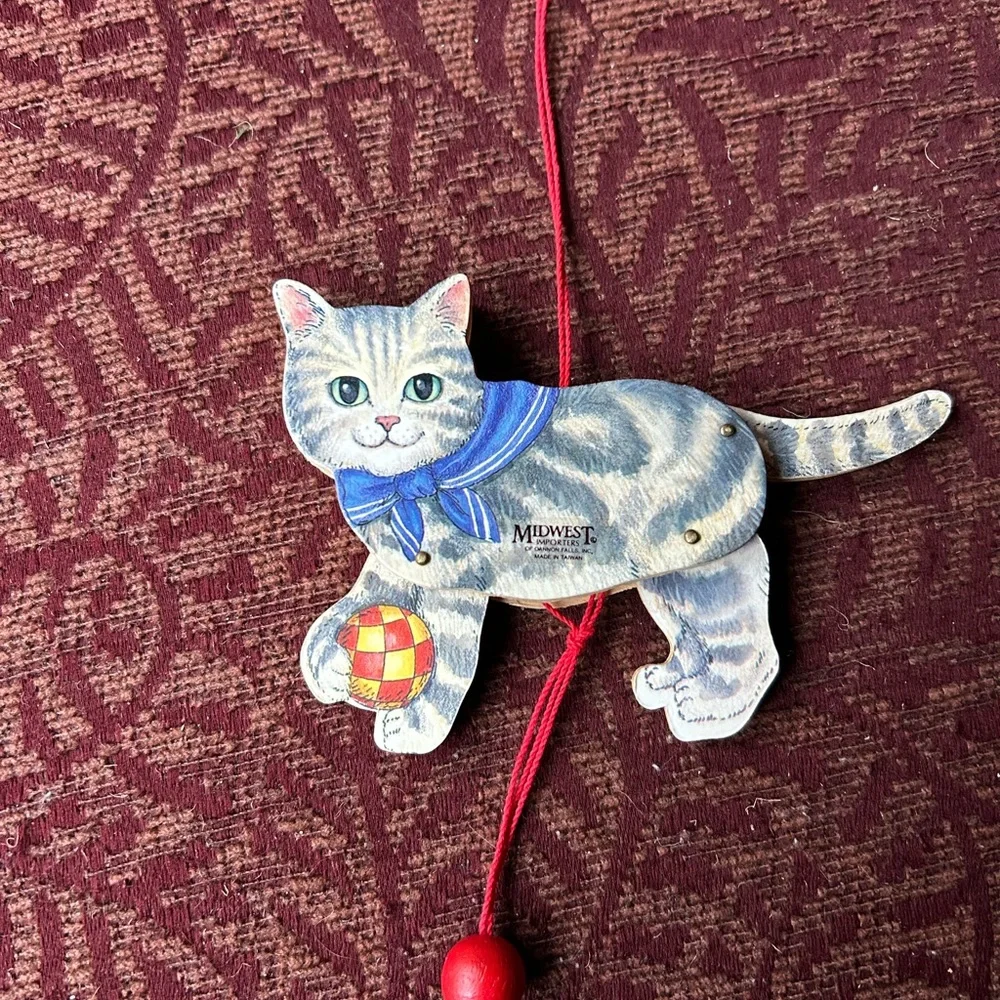Gray Cat with Blue Scarf Christmas Tree Ornament 4.5” From head to tail